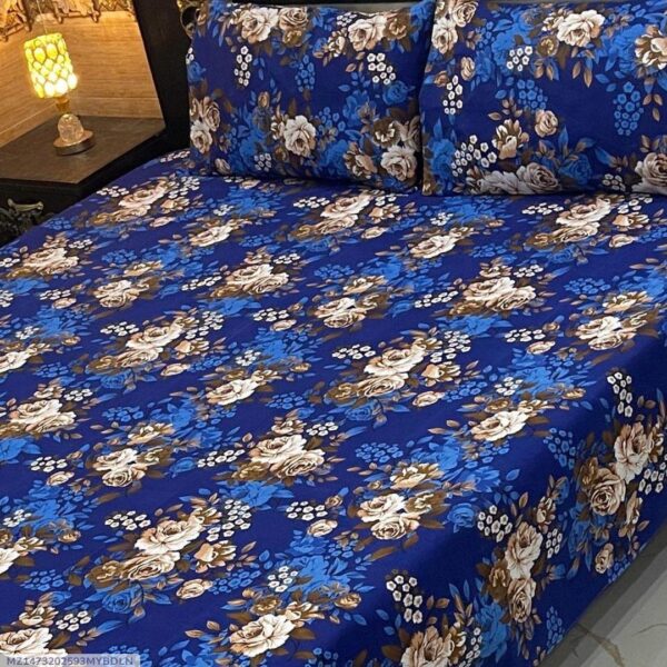 3 Pcs Crystal Cotton Printed Double Bedsheet