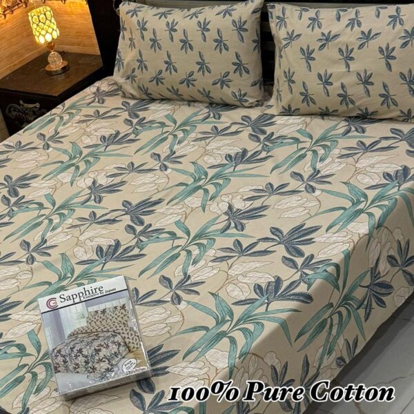 3 Pcs Cotton Printed Double Bedsheet