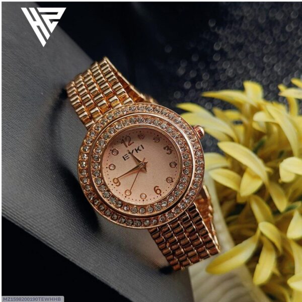 Stylish Women's Round Rose Gold Chain Strap Watch - 1 Pc