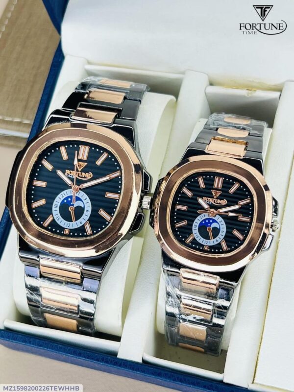 Stylish Couple Watch Set - 2 Pcs Quartz Chronograph in Rose Gold