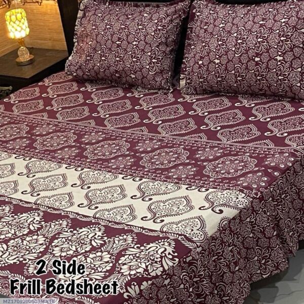 3 Pcs Cotton Salonica Frill Double Bedsheet