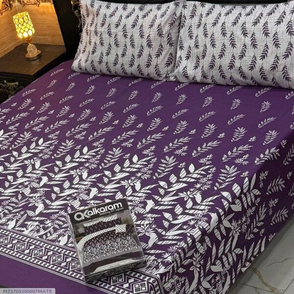 3 Pcs Cotton Salonica Printed Double Bedsheet