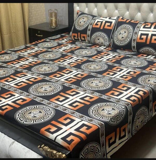 Stylish Printed Crystal Cotton Double Bedsheet Set - 3 Pcs