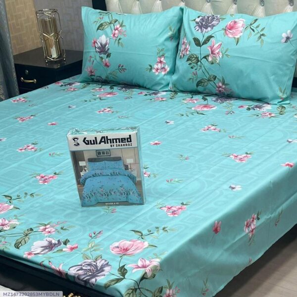 3 Pcs Cotton Salonica Printed Double Bedsheet