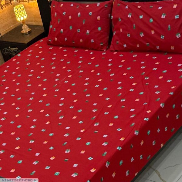 3 Pcs Cotton Printed Double Bedsheet