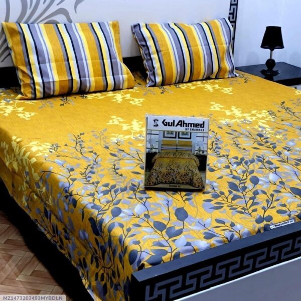 3 Pcs Cotton Salonica Printed Double Bedsheet