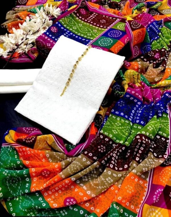 3 Pcs Women's Unstitched Chikankari Chikankari Embroidered Suit