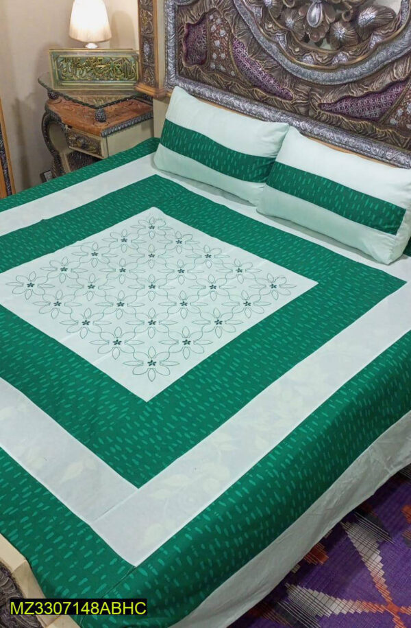 3 Pcs Cotton Embroidered Patch Work Double Bedsheet