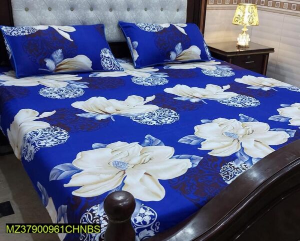 3 Pcs Cotton Printed Double Bedsheet