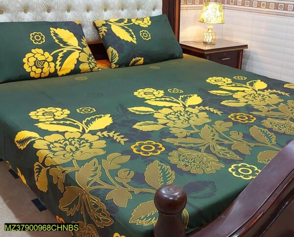 3 Pcs Cotton Printed Double Bedsheet