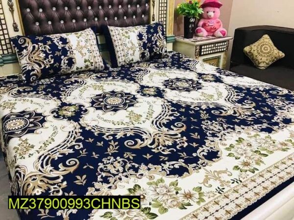 3 Pcs Cotton Printed Double Bedsheet