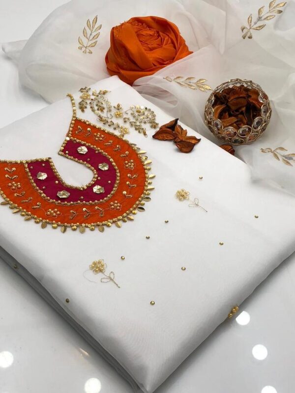 3 Pcs Women's Unstitched Organza Embroidered Suit