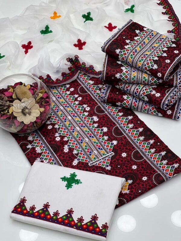 3 Pcs Women's Unstitched Cotton Embroidered Suit