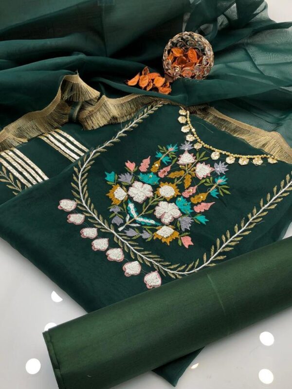 3 Pcs Women's Unstitched Organza Embroidered Suit