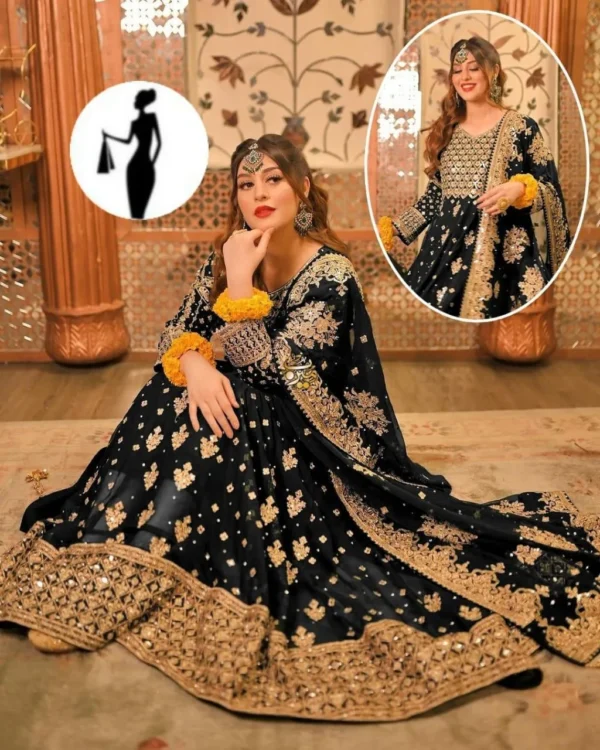 3 Pcs Women's Stitched Chiffon Embroidered Maxi Suit