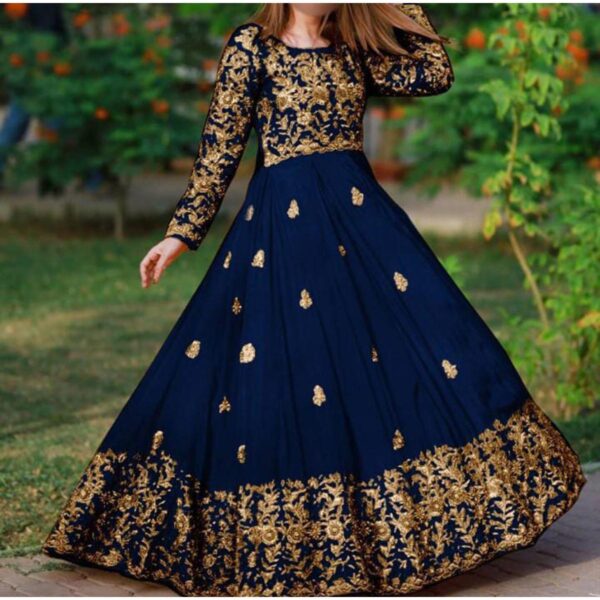 2 Pcs Women's Stitched Shamoz Silk Embroidered Maxi And Trouser