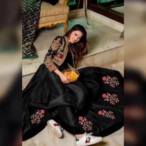 2 Pcs Women's Stitched Shamoz Silk Embroidered Maxi and Jacket